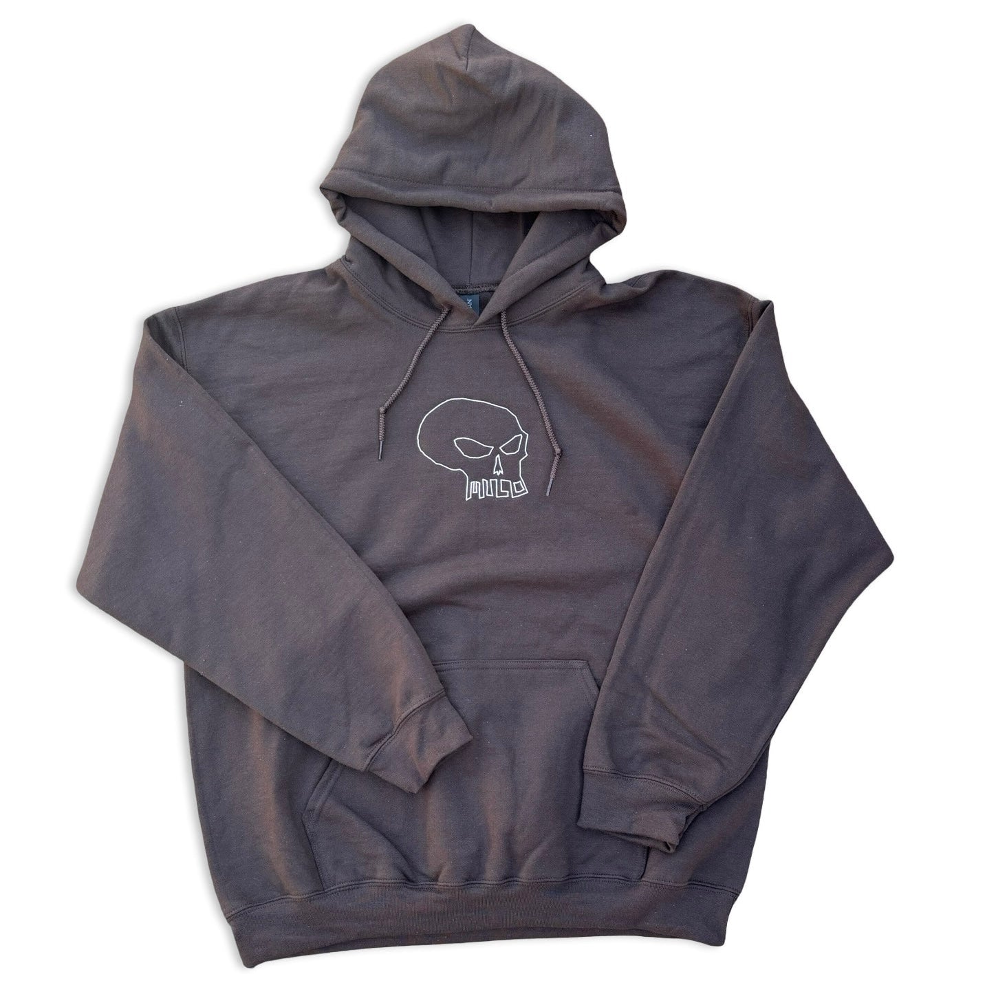 Men's Milosport stitched skull hooded sweatshirt featuring a front skull design and comfortable hoodie style.