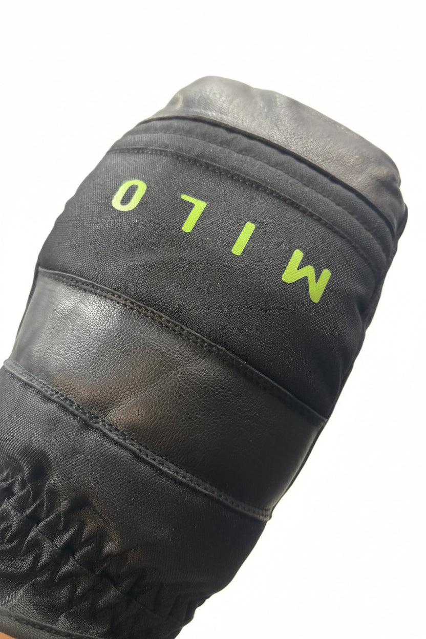 Mens Milo Secret Mitt in black, Milosport athletic boxing glove showing padded wrist support and secure fit.