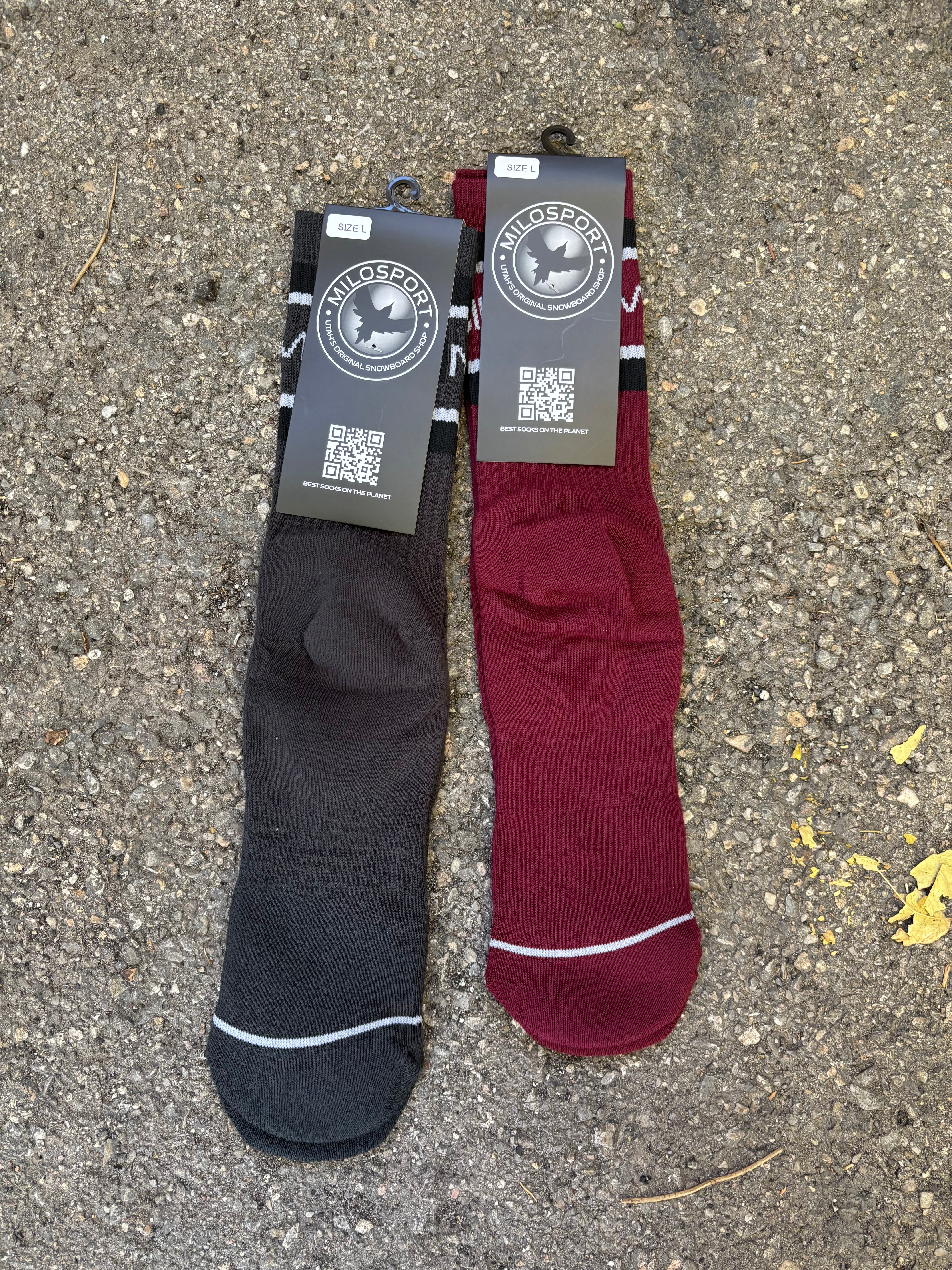 Men's Milosport Flag Logo Authentic Socks with bold flag design and branding, made from comfortable, durable material.