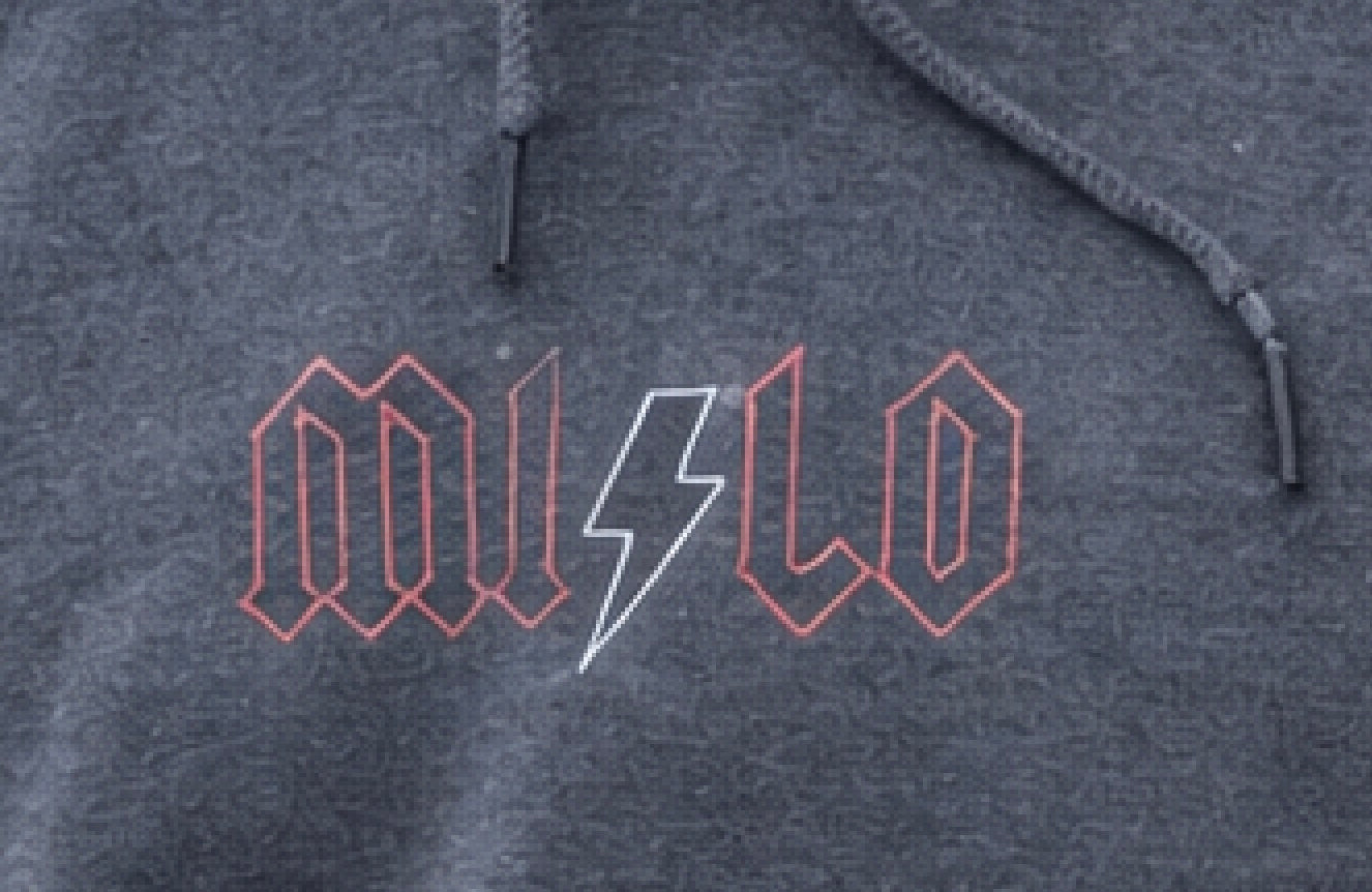 Men's Milosport Shoot to Thrill hooded sweatshirt in black, featuring a front pocket and adjustable drawstrings.