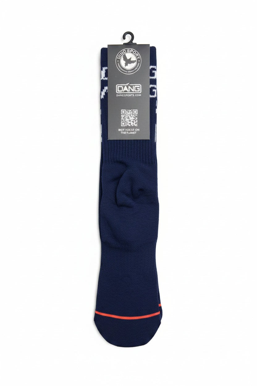 Mens Milosport Best DANG authentic crew sock in black with logo, made of comfortable, durable fabric for everyday wear.