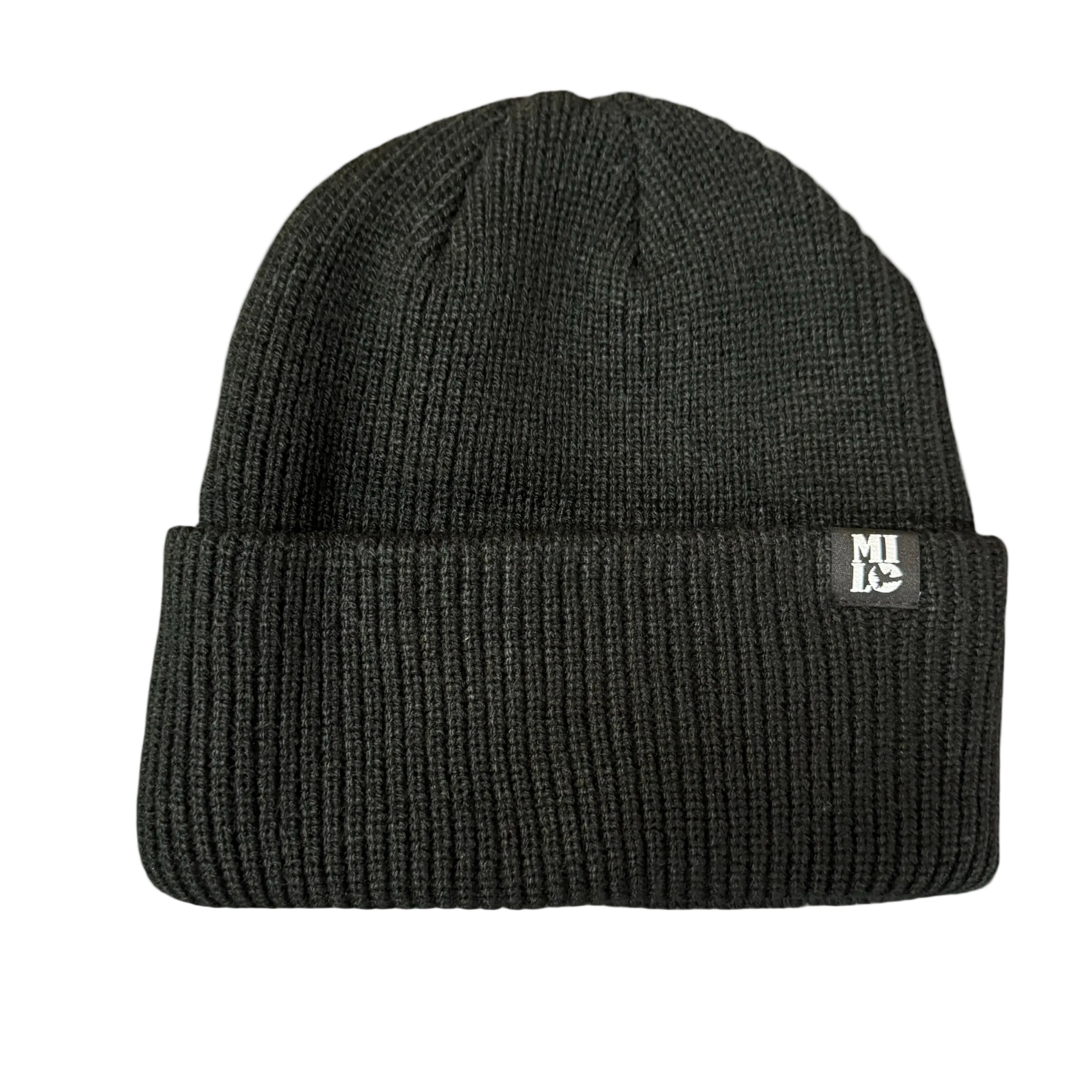 Mens black Milo x Autumn Select Beanie 2026, stylish knit hat featuring the Autumn brand logo and a cozy, snug fit.