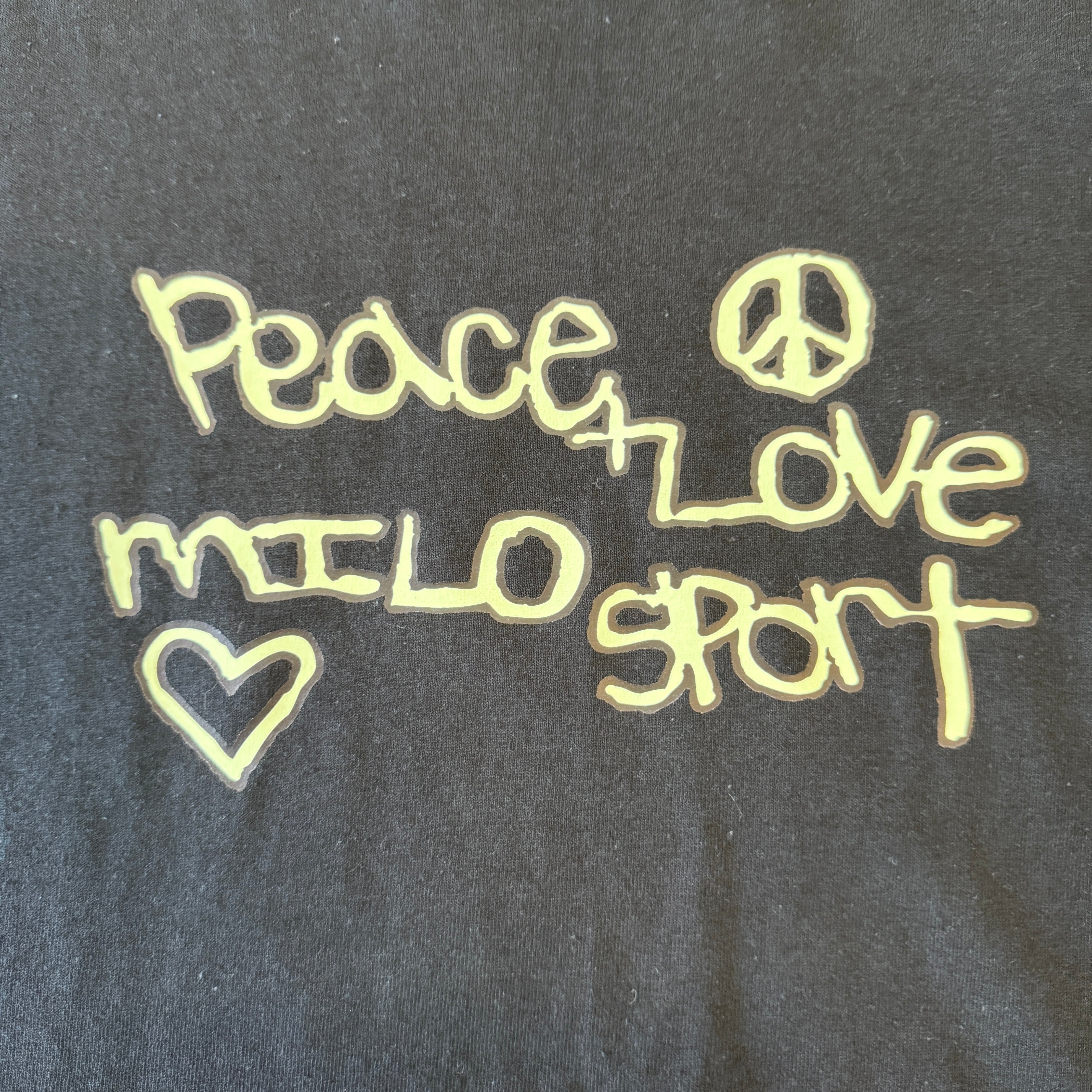 Black Milosport Peace & Love T-shirt for men, featuring a colorful peace and love graphic design on the front.