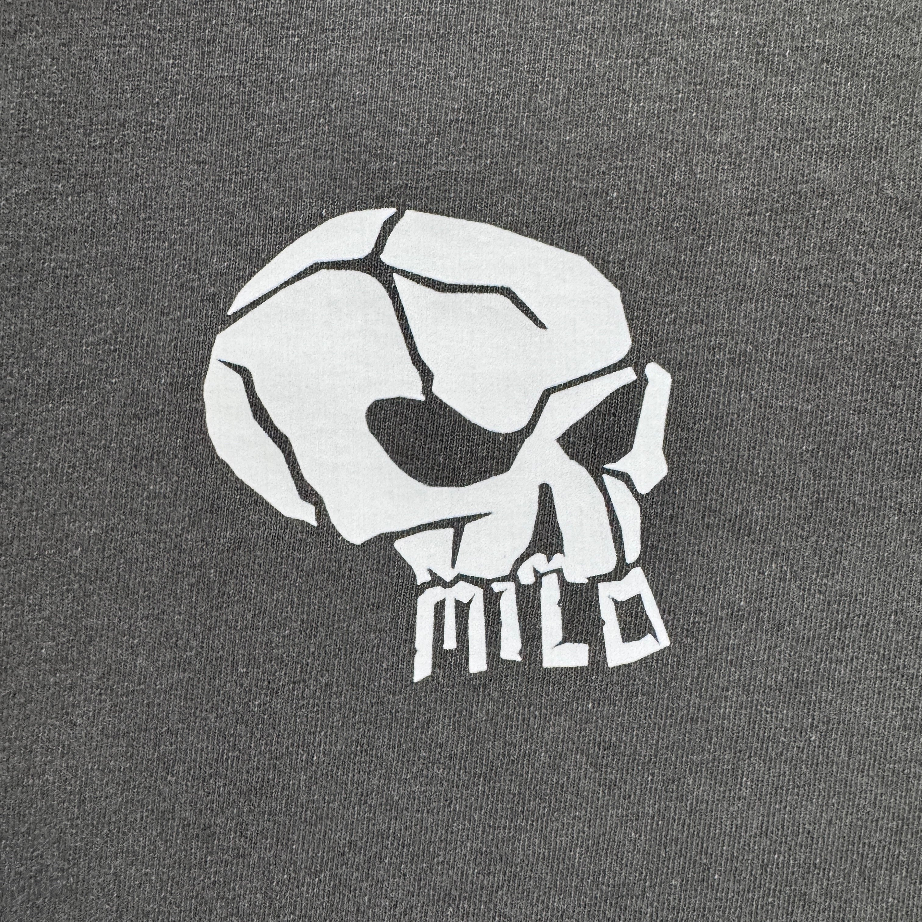Men's Milosport Ruff Washed Skull T-Shirt featuring a distressed skull graphic on soft, washed fabric for casual style.
