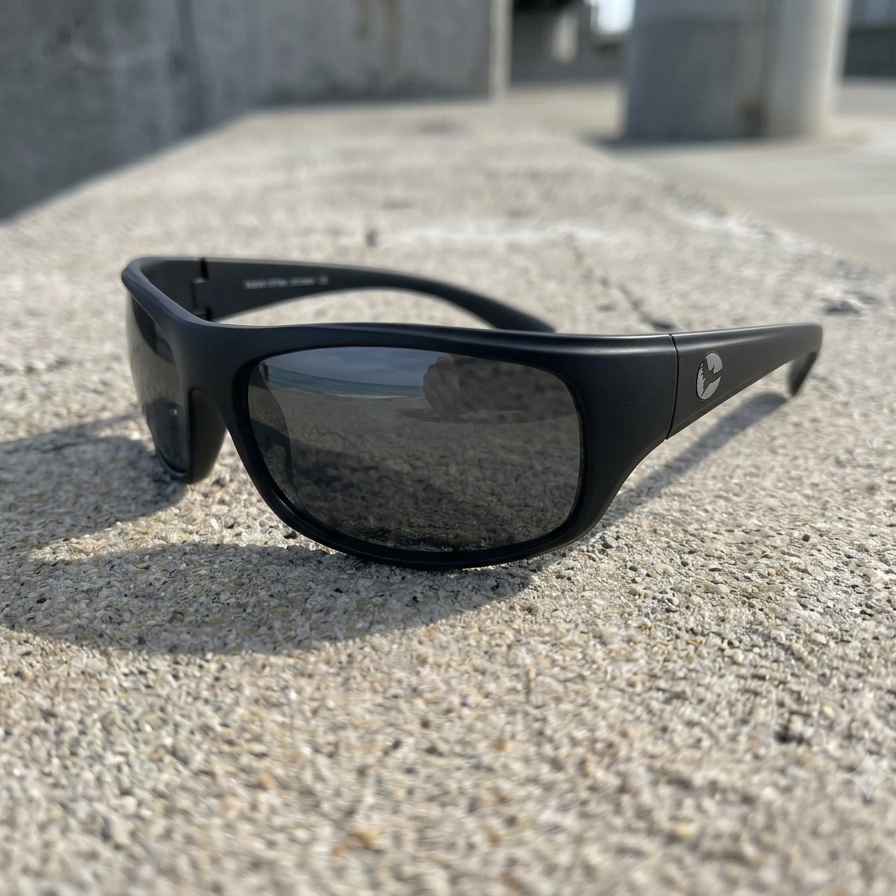 Milosport Lake Effect black and grey concrete polarized sunglasses with sleek, modern design for outdoor accessories.