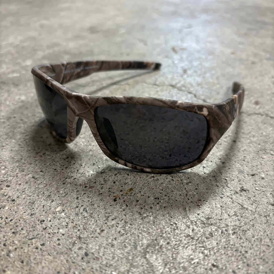 Milosport Bonneville floating polarized sunglasses with black camo concrete frame and dark lenses, accessory for style and sun protection.