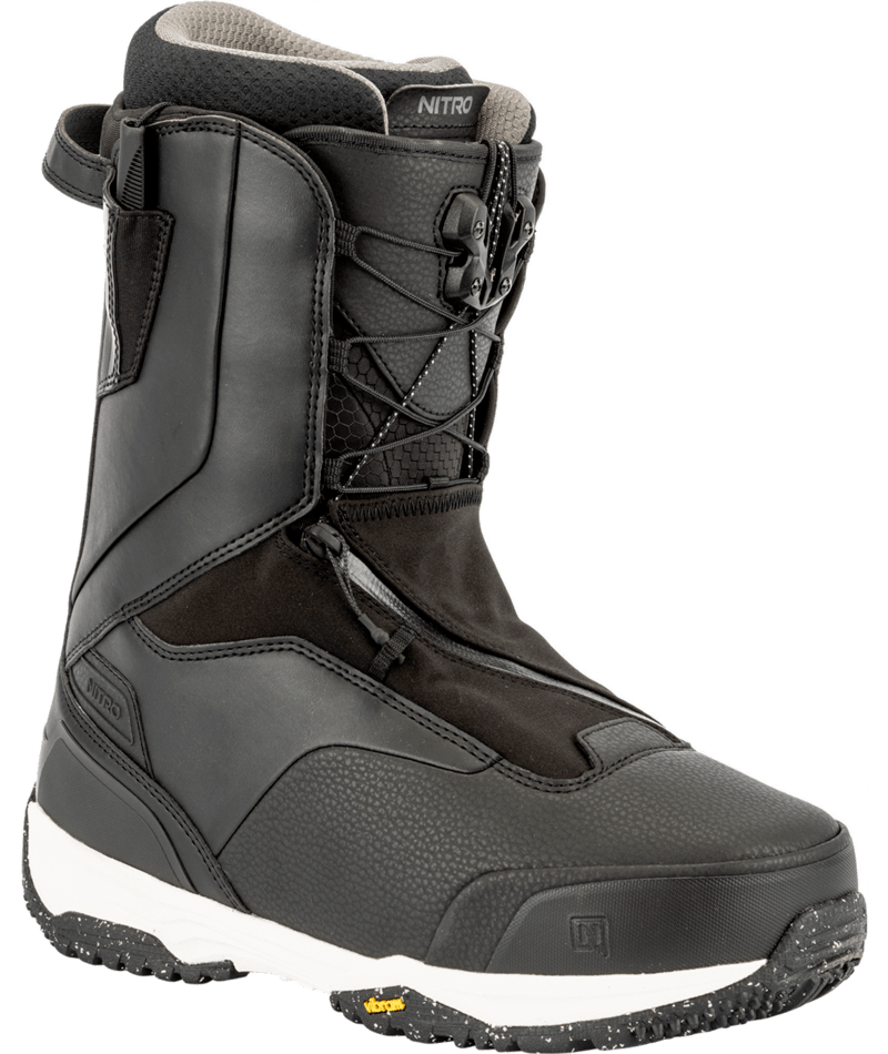 Black Nitro Venture Pro TLS snowboard boots for 2027 with secure lacing, designed for snowboarding comfort and performance.